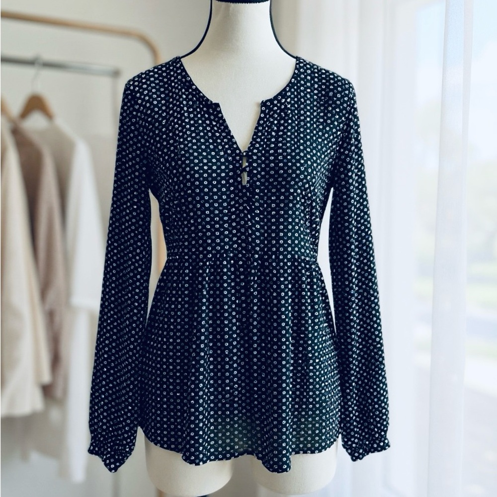 Dalia Women’s Navy Blue & White Blouse with Button Detail - Small, New